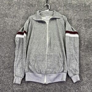 Vtg Active Wear Sweatshirt Mens LT Gray Fleece Full Zip Track Tall Striped USA